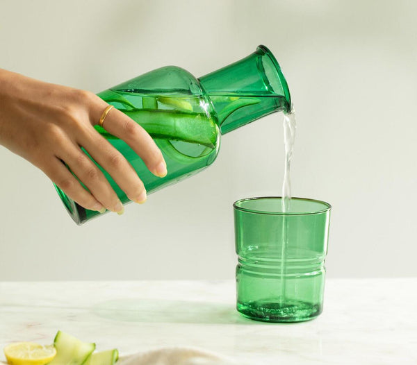 Green Minimal Glass Carafe with Tumbler