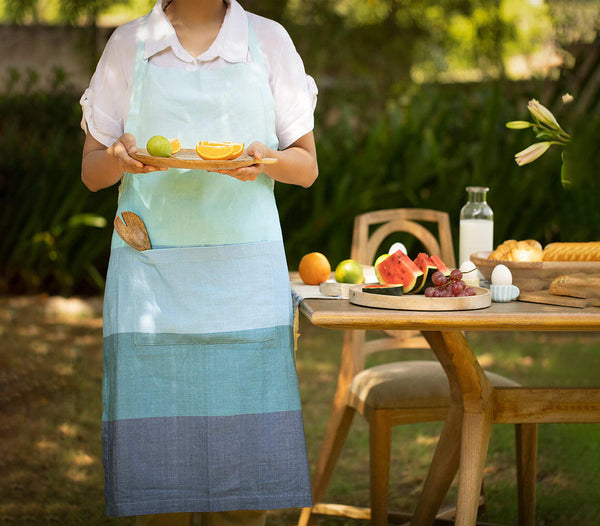 Handwoven Cotton Blue Kitchen Apron