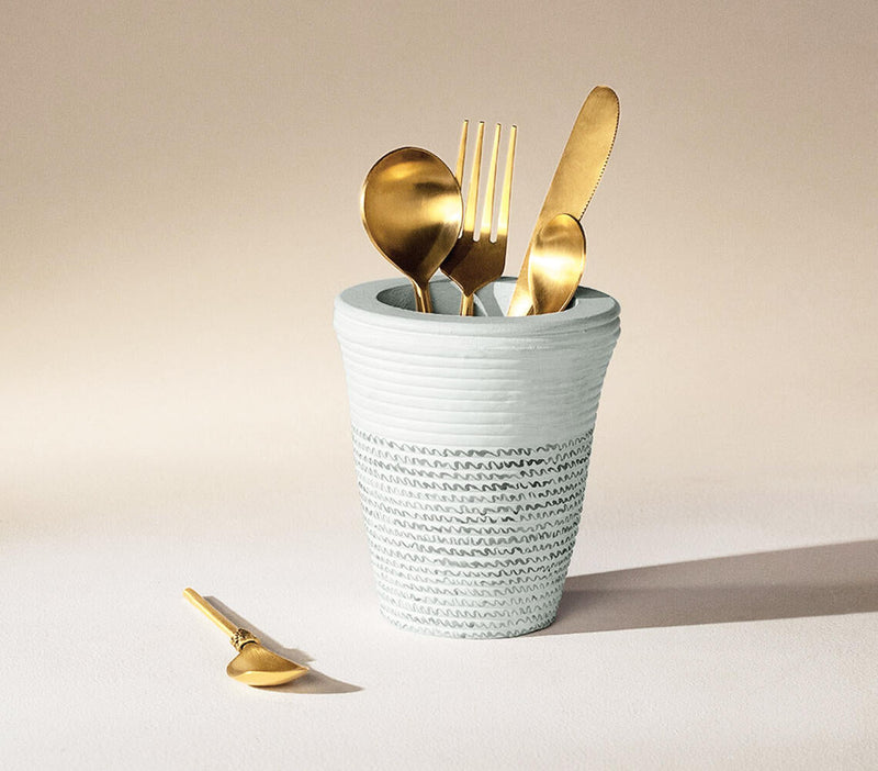 Handmade Ecomix Grey Papier Mache Utensil Holder