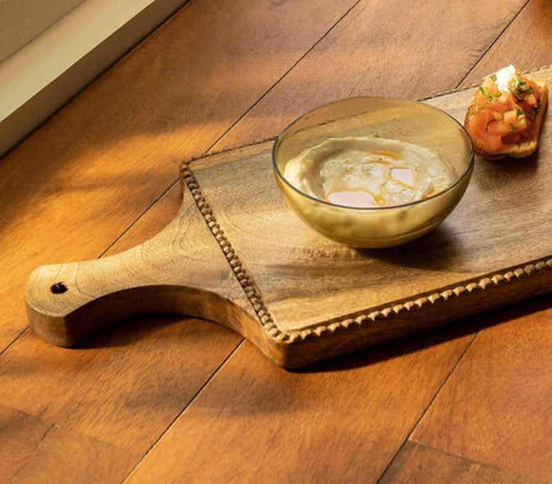 Mango Wood Hand Carved Platter with Glass Bowl