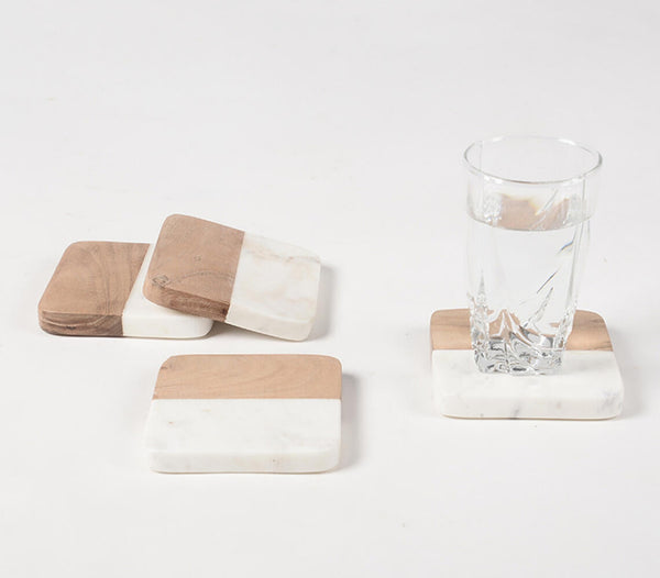 Hand Cut Marble & Wood Coasters (set of 4)