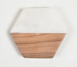 Hand Cut Acacia Wood & Marble Hexagon Coasters (set of 4)