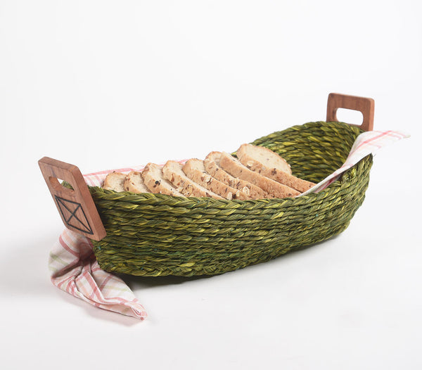 Hand Braided Olive Sabai Grass bread basket