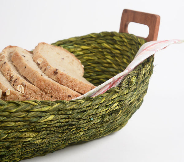 Hand Braided Olive Sabai Grass bread basket