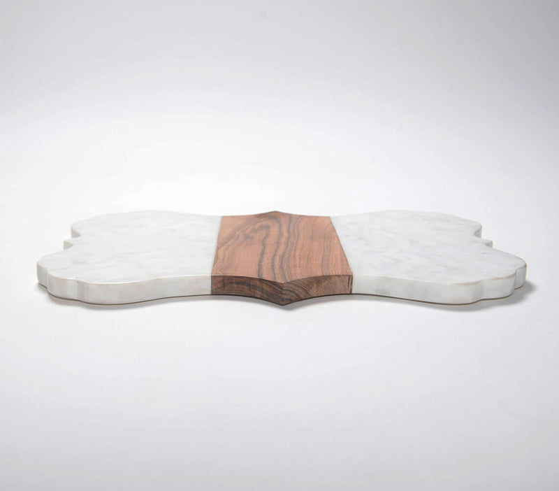 Hand Cut marble & Acacia Wood Vintage Trellis serving platter