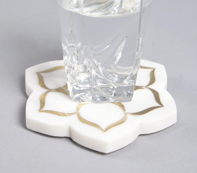 Inlaid Mughal Floral Motif Marble Coasters (set of 4)