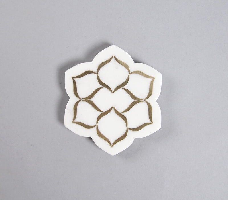 Inlaid Mughal Floral Motif Marble Coasters (set of 4)