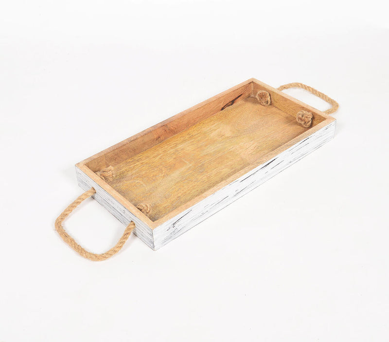 Distressed Wooden Tray with Rope handles