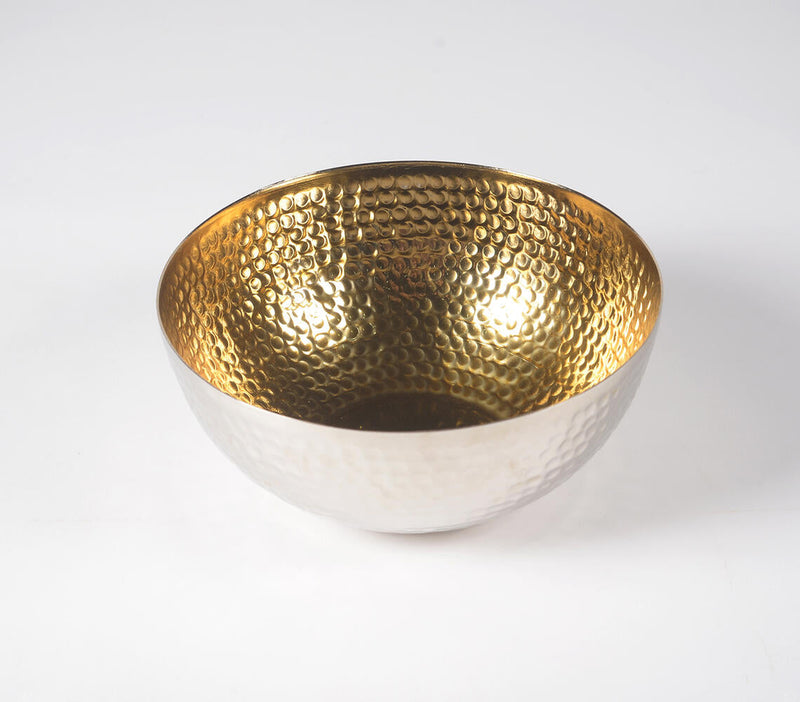 Hand Hammered Gold-Toned Aluminium Bowl