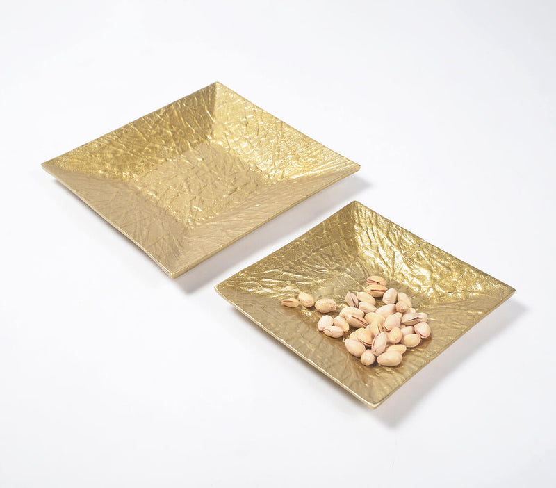 Golden Lacquered Aluminium Decorative Trays (Set of 2)