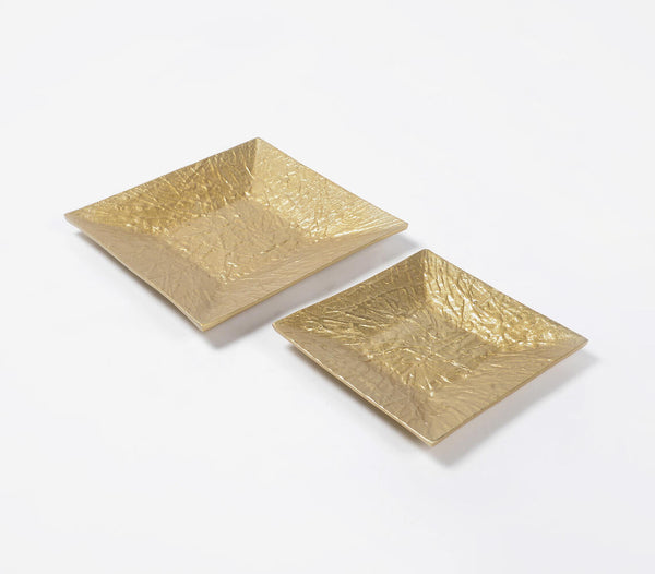 Golden Lacquered Aluminium Decorative Trays (Set of 2)