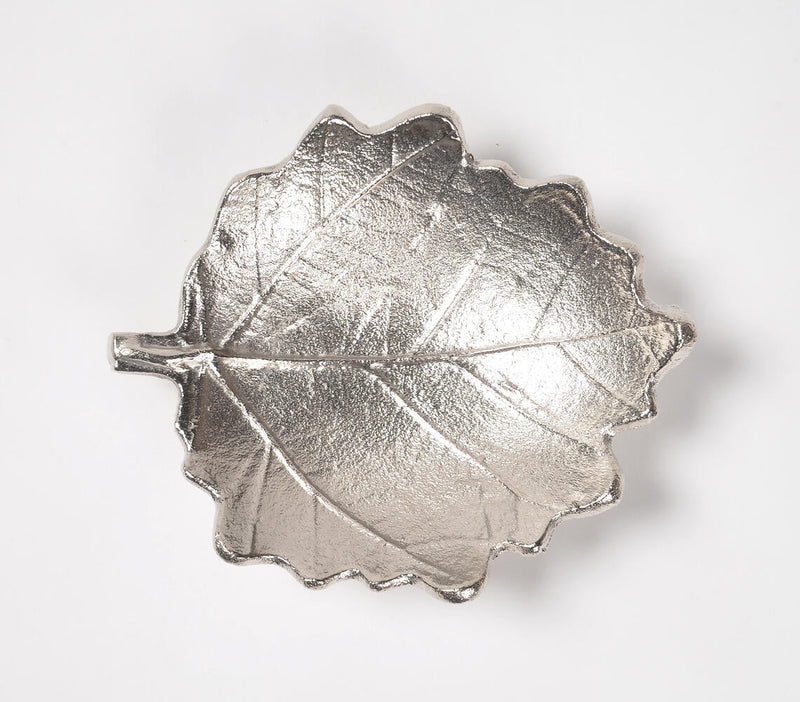 Handmade Aluminium Decorative Leaf Tray with Silver Finishing
