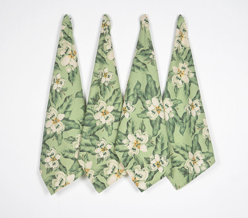 Tropical Magnolia Printed Cotton Kitchen Towels (set of 4)