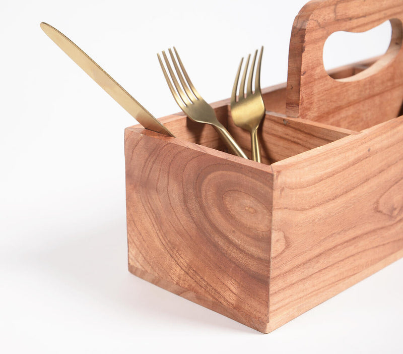 Hand Cut Teak Wood Caddy