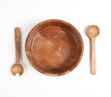 Earthy Turned Mango Wood Bowl & Spoons