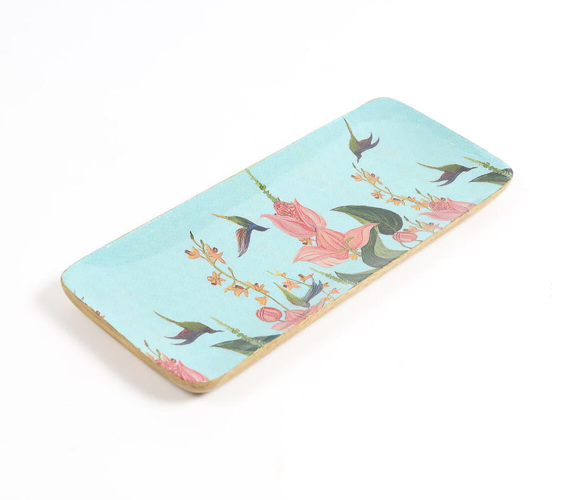 Floral Motif Enameled Wooden Tray