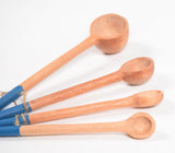 Hand Carved Neem Wood Blue Measuring Spoons (set of 4)