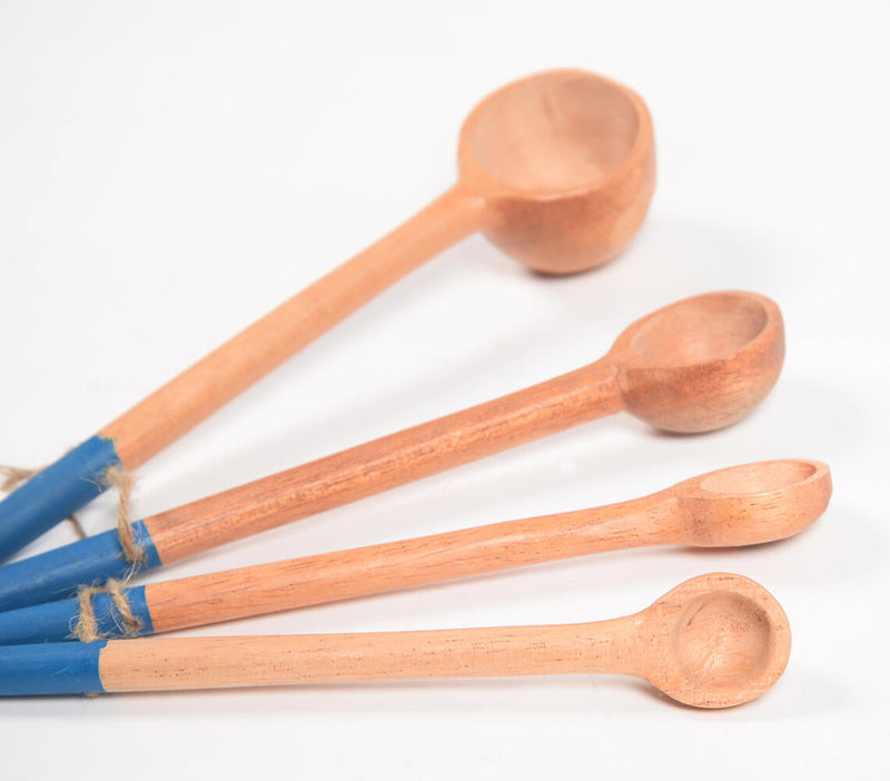 Hand Carved Neem Wood Blue Measuring Spoons (set of 4)