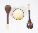 Enamelled Mango Wood Bowl & 2 Salad Servers