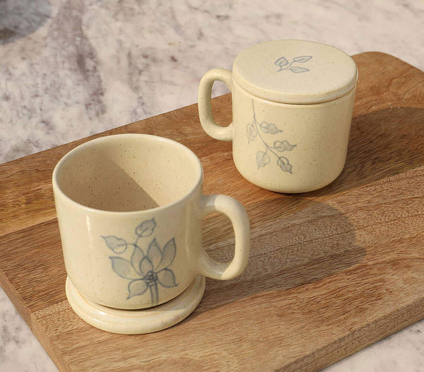 Fiore Ceramic Mugs with Lid (Set of 2)